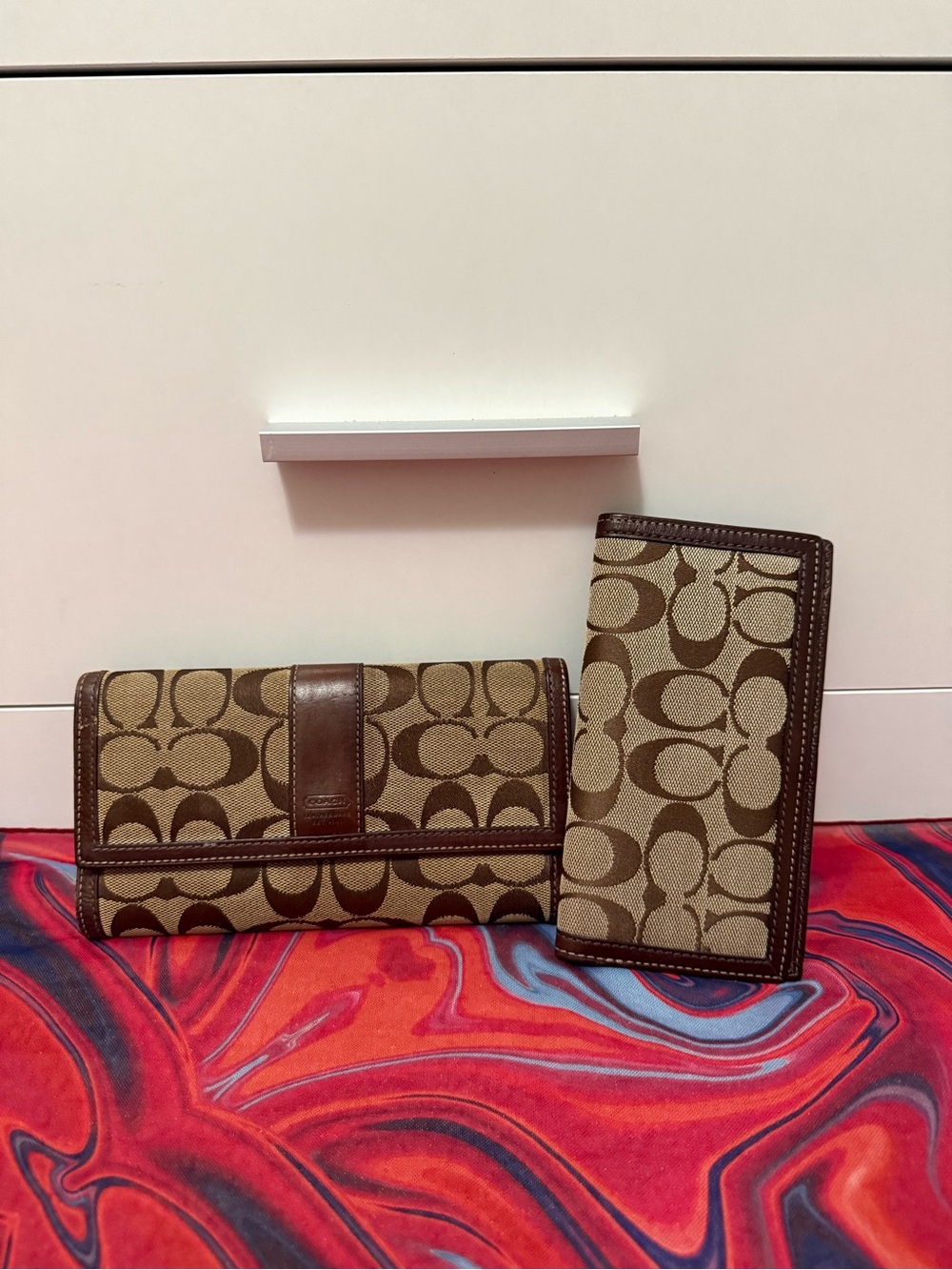 Vintage Y2K Coach Classic Khaki Signature Monogram 2-Piece Wallet Set 🤎